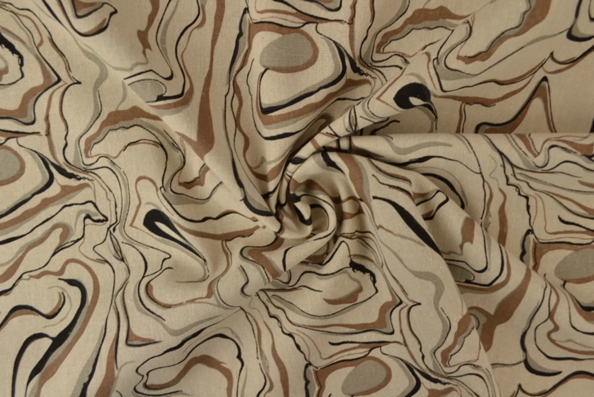 Linnen polyester – Marble swirl taupe & zwart
