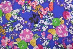 Linnen / viscose – Watercolor flowers deep blue