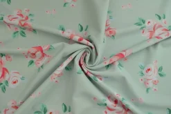 Lycra – Pink roses on light mint