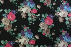 Stretch katoen – Colorful poppy on black