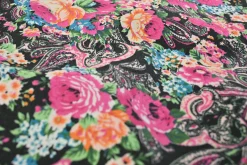 Stretch katoen – Flowers & paisley allover