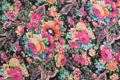 Stretch katoen – Flowers & paisley allover