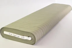 Stretch katoen – Olijfgroen met beige krijtstreep