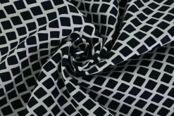 Stretch katoen satijn – Graphic navy