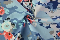 Stretch katoen – Soft blue army & flowers