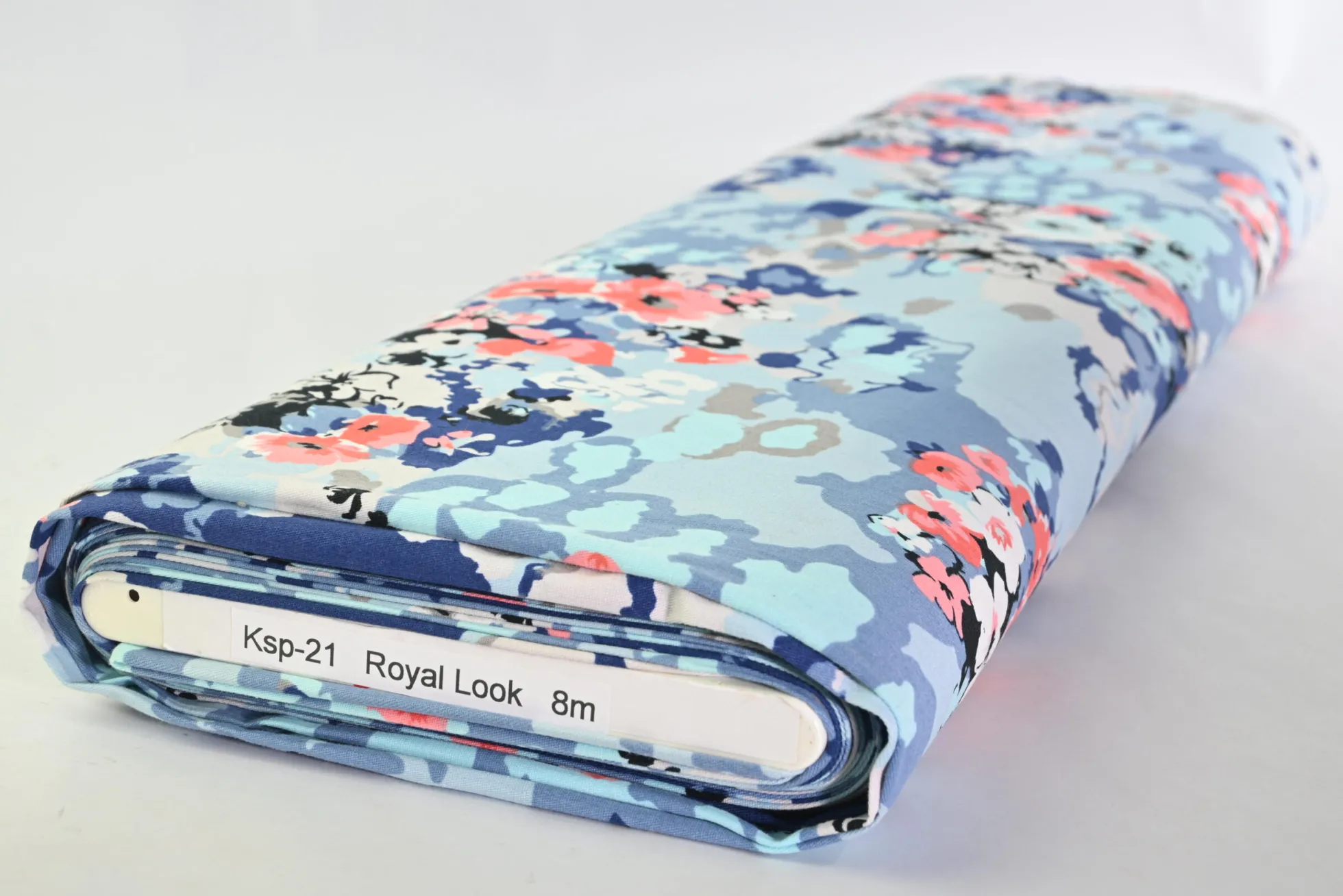 Stretch katoen – Soft blue army & flowers