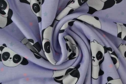 Sweaterstof / Jogging alpenfleece – Panda lavendel