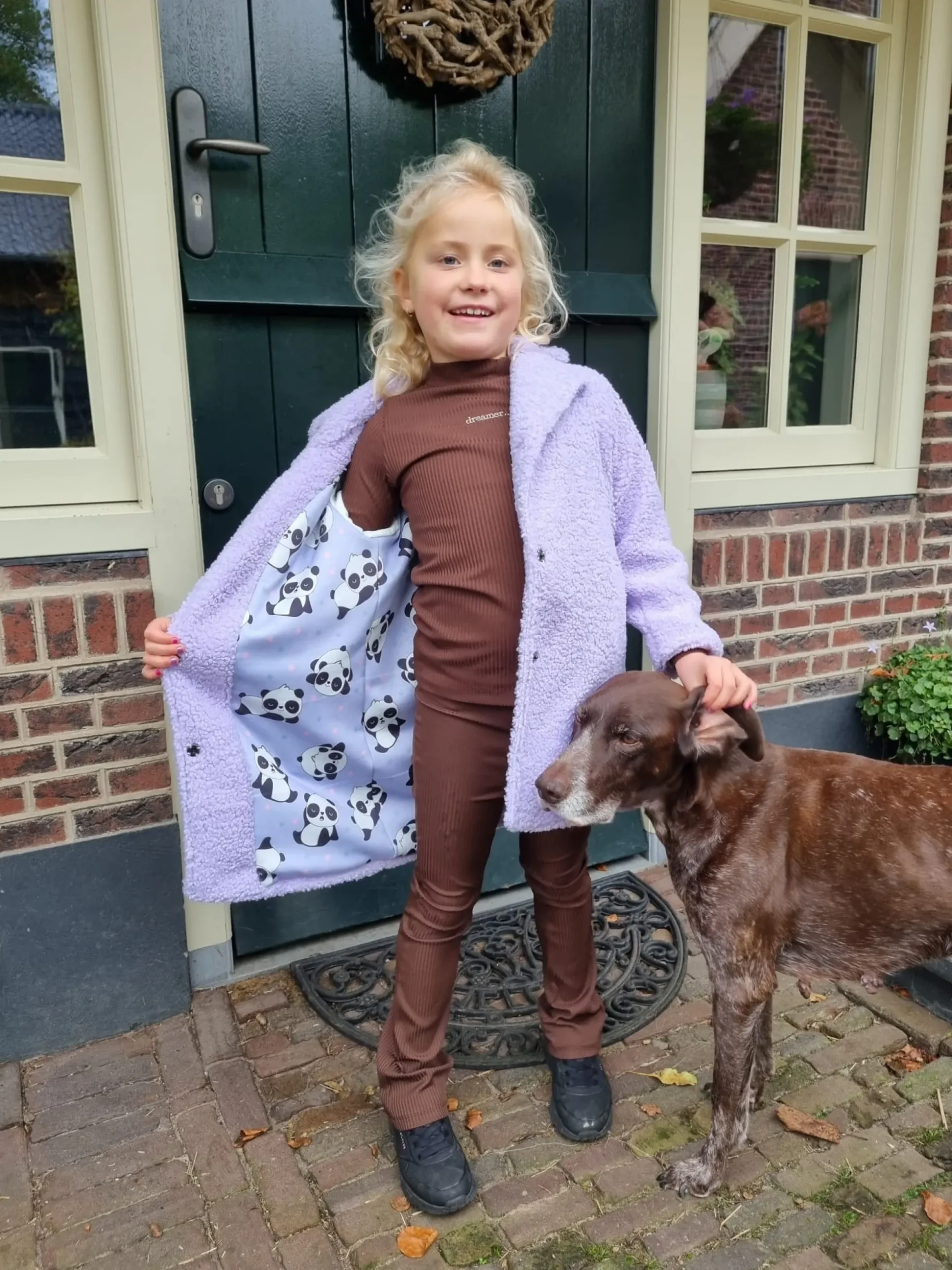 Sweaterstof / Jogging alpenfleece – Panda lavendel