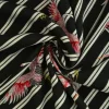 Viscose  – Pink cranes on black & white stripes