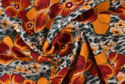Viscose – Red and orange flowers on jaguar