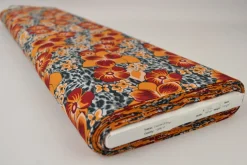 Viscose – Red and orange flowers on jaguar