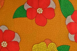 Viscose – Red and yellow flower drawing on ocher
