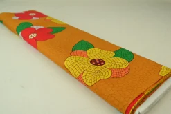 Viscose – Red and yellow flower drawing on ocher