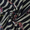 Viscose – Red & blue cranes on navy & white stripes