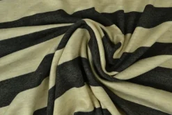 Viscose tricot – Ecru en donkergrijs gestreept