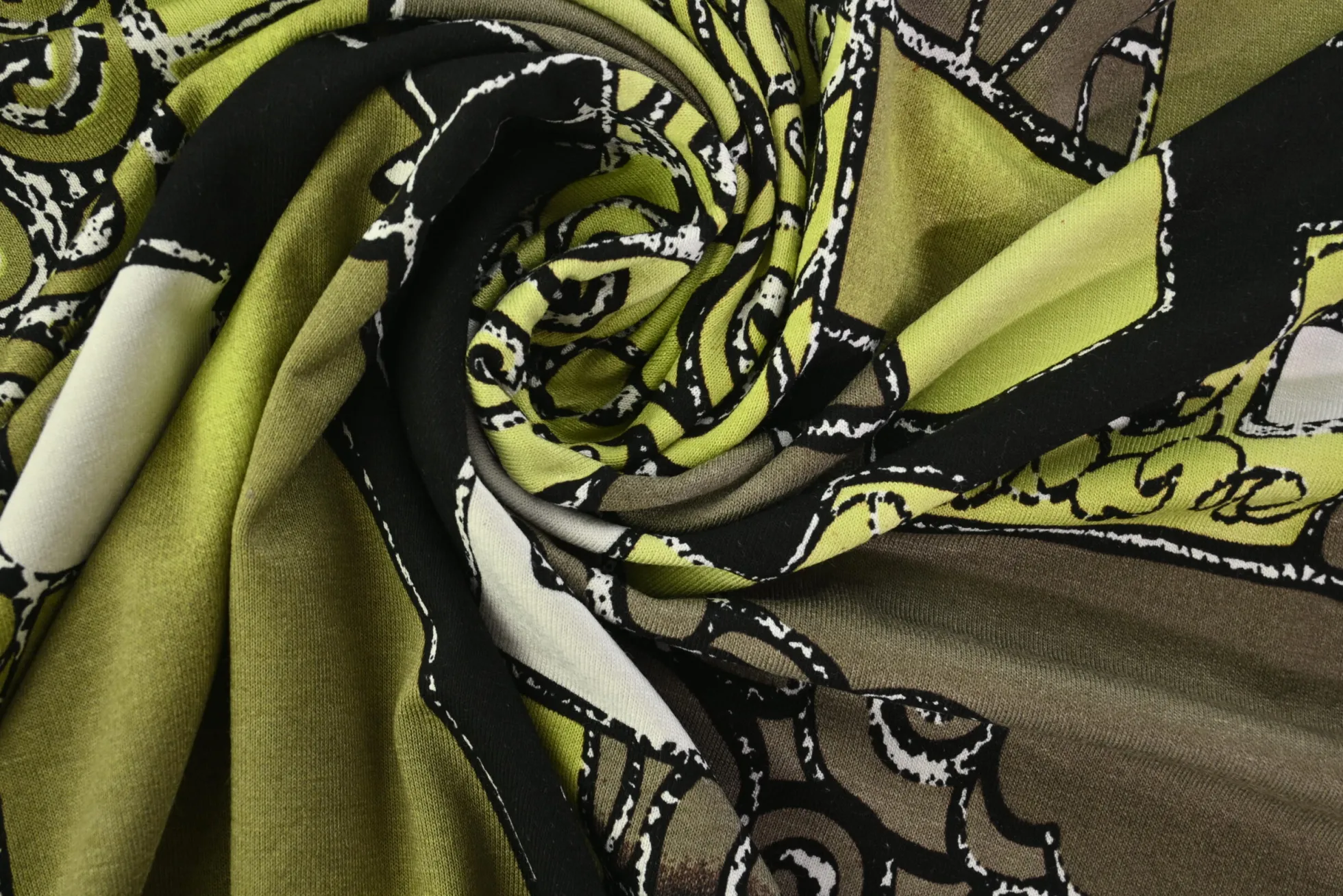 Viscose tricot – Olive Mosaic Whirl