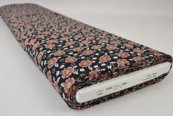 Viscose – Wild flowers old pink on black