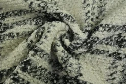 Wollen stof bouclé – Ecru & zwart ruit