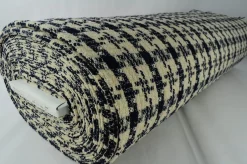 Wollen stof – Navy & zand jacquard