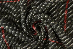 Wollen stof – Zwart melange met rode ruit bouclé