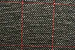 Wollen stof – Zwart melange met rode ruit bouclé
