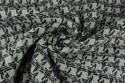 Wollen stof – Zwart & wit jacquard geweven
